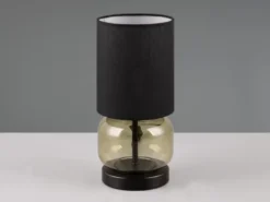 LED Tischleuchte mit Glasfuß Grün und Stoffschirm Schwarz, Höhe 28cm