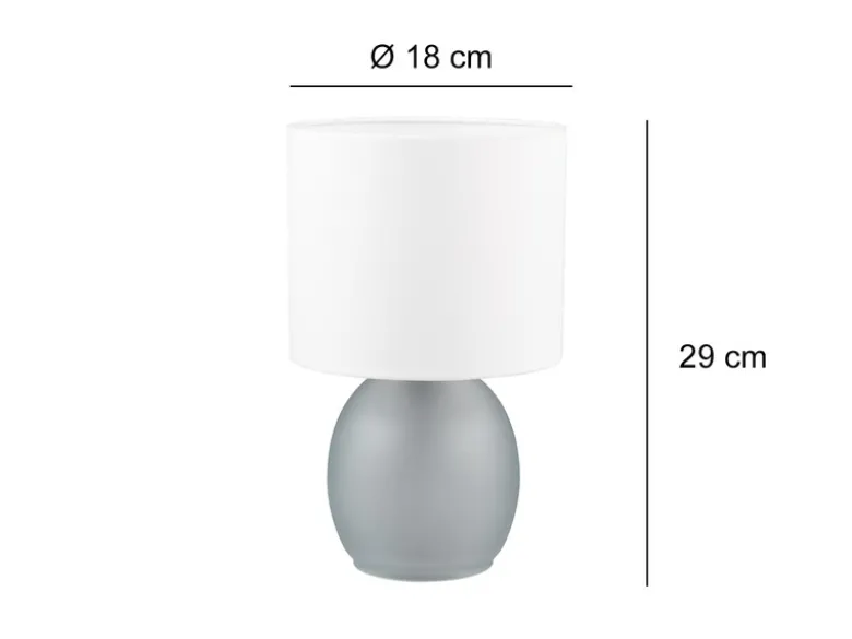 LED Tischleuchte mit Glasfuß Grau und Stoffschirm Weiß, Höhe 29cm