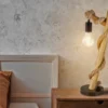 LED Tischleuchte mit Hanfseil und Holzstab, Höhe 53,5cm