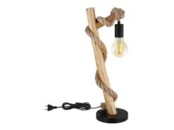 LED Tischleuchte mit Hanfseil und Holzstab, Höhe 53,5cm