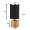 LED Tischleuchte mit Holzfuß & Stoffschirm Schwarz Gold, Höhe 30cm