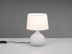 LED Tischleuchte mit Keramikfuß Beige & Stoffschirm Weiß, Höhe 29cm