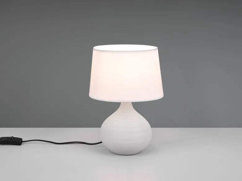 LED Tischleuchte mit Keramikfuß Beige & Stoffschirm Weiß, Höhe 29cm