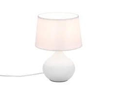 LED Tischleuchte mit Keramikfuß Weiß & Stoffschirm Weiß, Höhe 29cm