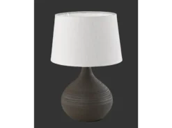 LED Tischleuchte mit Keramikfuß Braun & Stoffschirm Beige, Höhe 29cm