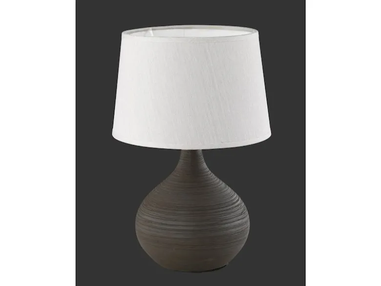 LED Tischleuchte mit Keramikfuß Braun & Stoffschirm Beige, Höhe 29cm