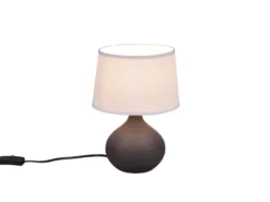 LED Tischleuchte mit Keramikfuß Braun & Stoffschirm Beige, Höhe 29cm