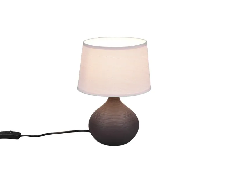 LED Tischleuchte mit Keramikfuß Braun & Stoffschirm Beige, Höhe 29cm
