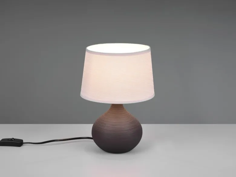 LED Tischleuchte mit Keramikfuß Braun & Stoffschirm Beige, Höhe 29cm