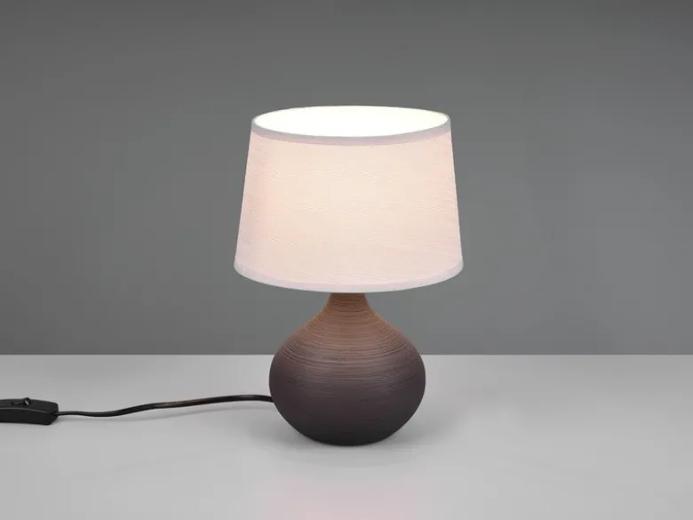 LED Tischleuchte mit Keramikfuß Braun & Stoffschirm Beige, Höhe 29cm