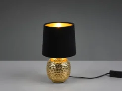 LED Tischleuchte mit Keramikfuß & Samtschirm Schwarz - Gold, Höhe 26cm