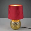 LED Tischleuchte mit Keramikfuß & Samtschirm Rot - Gold, Höhe 26cm