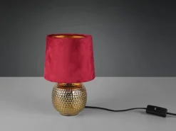 LED Tischleuchte mit Keramikfuß & Samtschirm Rot - Gold, Höhe 26cm