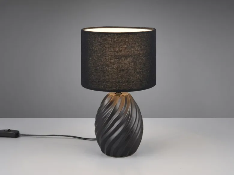 LED Tischleuchte mit Keramikfuß und Stoffschirm in Schwarz, Höhe 31cm