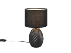 LED Tischleuchte mit Keramikfuß und Stoffschirm in Schwarz, Höhe 31cm