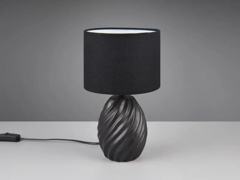 LED Tischleuchte mit Keramikfuß und Stoffschirm in Schwarz, Höhe 31cm
