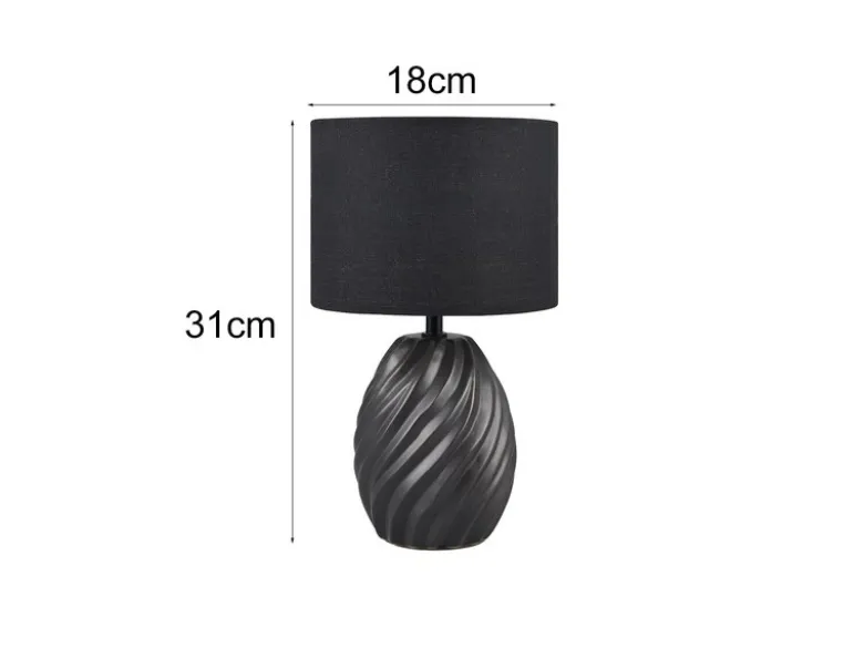 LED Tischleuchte mit Keramikfuß und Stoffschirm in Schwarz, Höhe 31cm