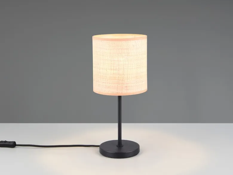 LED Tischleuchte mit Lampenschirm aus geflochtenem Bast, Höhe 37cm