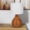 LED Tischleuchte mit Rattangeflecht und Stoffschirm Weiß, Höhe 40cm