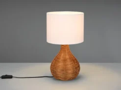 LED Tischleuchte mit Rattangeflecht und Stoffschirm Weiß, Höhe 40cm