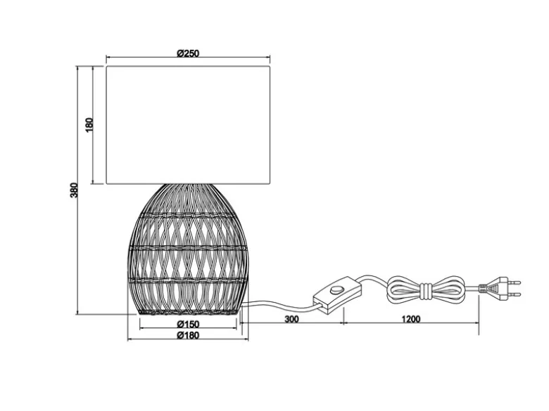 LED Tischleuchte mit Rattan Geflecht & Stoff Lampenschirm Weiß, Höhe 38cm