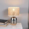 LED Tischleuchte mit Rattanschirm, Kork und Glasfuß, Höhe 32cm
