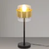 LED Tischleuchte mit Rauchglas Lampenschirm, Messingring, Höhe 47cm
