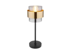 LED Tischleuchte mit Rauchglas Lampenschirm, Messingring, Höhe 47cm