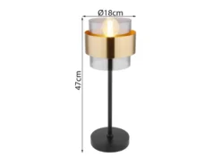 LED Tischleuchte mit Rauchglas Lampenschirm, Messingring, Höhe 47cm