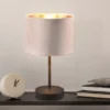 LED Tischleuchte mit Samt Lampenschirm Beige Gold, Höhe 33cm