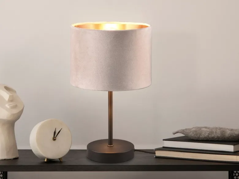 LED Tischleuchte mit Samt Lampenschirm Beige Gold, Höhe 33cm