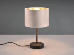 LED Tischleuchte mit Samt Lampenschirm Beige Gold, Höhe 33cm