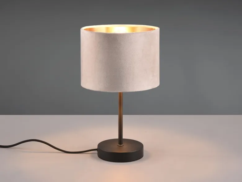 LED Tischleuchte mit Samt Lampenschirm Beige Gold, Höhe 33cm