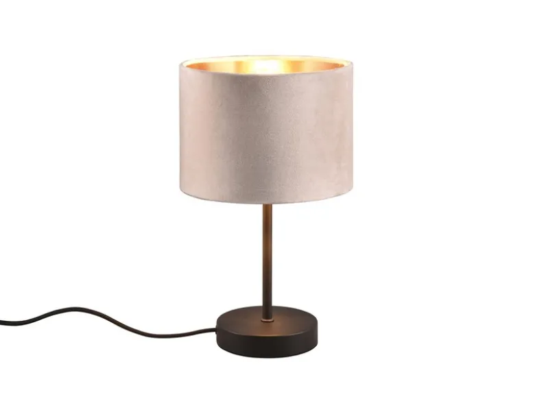LED Tischleuchte mit Samt Lampenschirm Beige Gold, Höhe 33cm