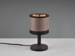 LED Tischleuchte mit Stoffschirm in Taupe/Gold, Touchfunktion, Höhe 22,5cm