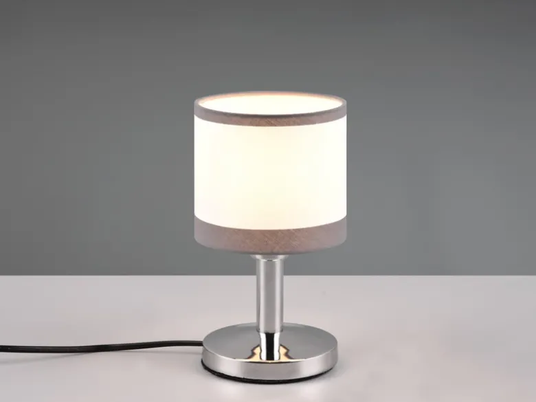 LED Tischleuchte mit Stoffschirm in Weiß/Grau, Touchfunktion Höhe 22,5cm