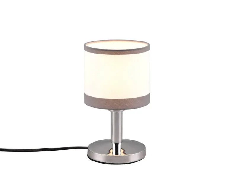 LED Tischleuchte mit Stoffschirm in Weiß/Grau, Touchfunktion Höhe 22,5cm