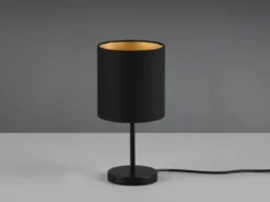 LED Tischleuchte mit Stoffschirm in Schwarz innen Gold, Höhe 28cm