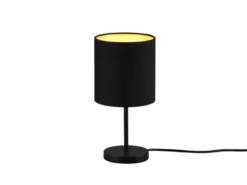 LED Tischleuchte mit Stoffschirm in Schwarz innen Gold, Höhe 28cm