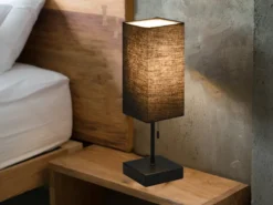LED Tischleuchte mit Stoffschirm Schwarz & USB Ladestation, Höhe 35cm