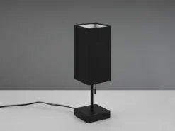 LED Tischleuchte mit Stoffschirm Schwarz & USB Ladestation, Höhe 35cm