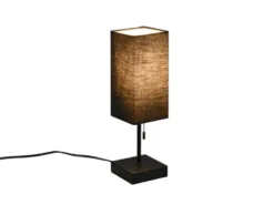 LED Tischleuchte mit Stoffschirm Schwarz & USB Ladestation, Höhe 35cm