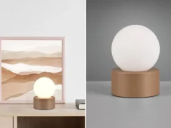LED Tischleuchte mit Touch-Funktion, Glasschirm Weiß, Coffee, Höhe 17cm