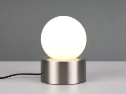 LED Tischleuchte mit Touch-Funktion, Glasschirm Weiß Silber, Höhe 17cm