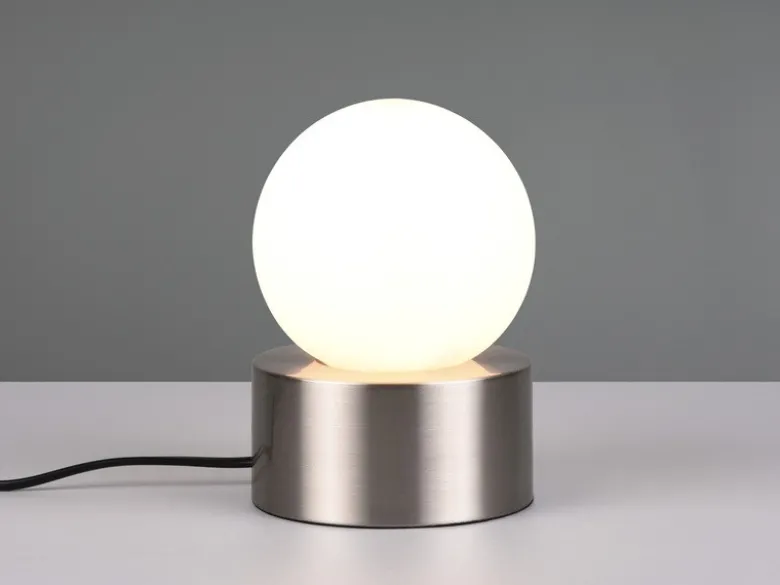 LED Tischleuchte mit Touch-Funktion, Glasschirm Weiß Silber, Höhe 17cm
