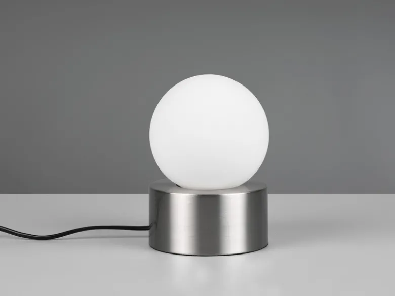 LED Tischleuchte mit Touch-Funktion, Glasschirm Weiß Silber, Höhe 17cm