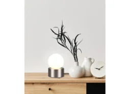 LED Tischleuchte mit Touch-Funktion, Glasschirm Weiß Silber, Höhe 17cm