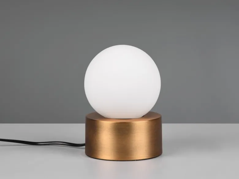 LED Tischleuchte mit Touch-Funktion & Glaskugel Weiß, Altmessing Höhe 17cm