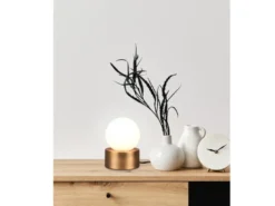 LED Tischleuchte mit Touch-Funktion & Glaskugel Weiß, Altmessing Höhe 17cm