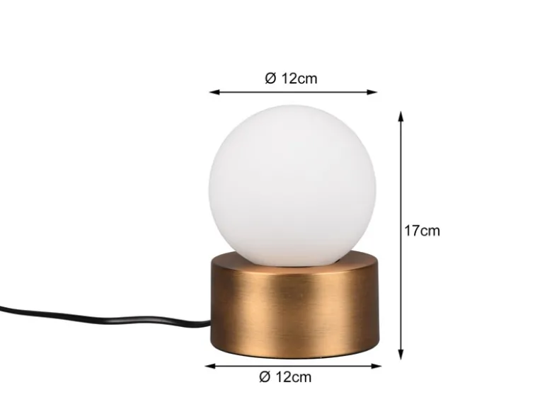 LED Tischleuchte mit Touch-Funktion & Glaskugel Weiß, Altmessing Höhe 17cm